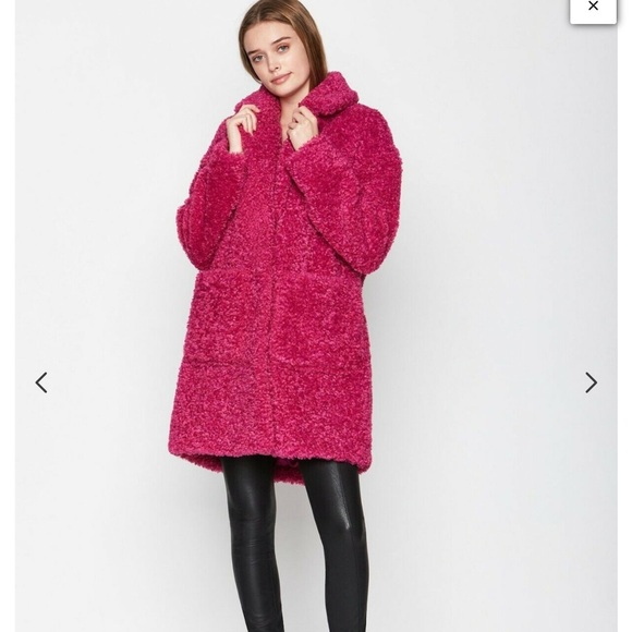 Bcbgeneration hot pink fuchsia Borg teddy coat - Picture 3 of 6
